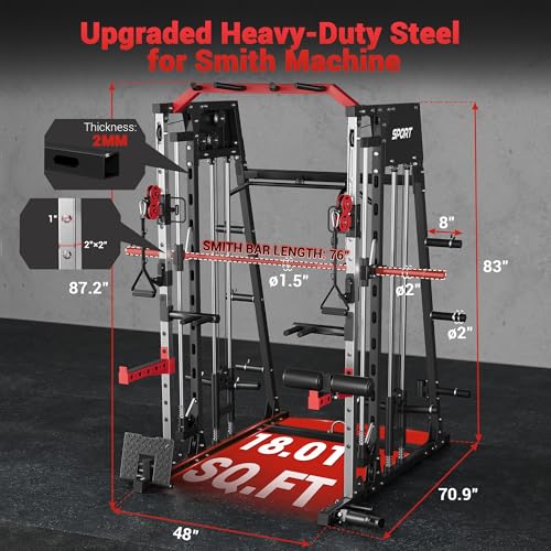 Smith Machine Home Gym All in One Squat Rack Power Cage with LAT Pull-Down and Cable Systems X5458