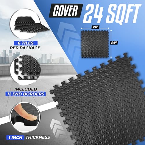 Puzzle Exercise Mat for Home Gym, EVA Interlocking Foam Floor Tiles with Border I79139