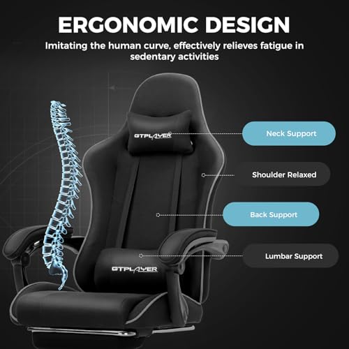 Gaming Chair with Footrest and Lumbar Support, Height Adjustable, 360° Swivel, Blue U7447