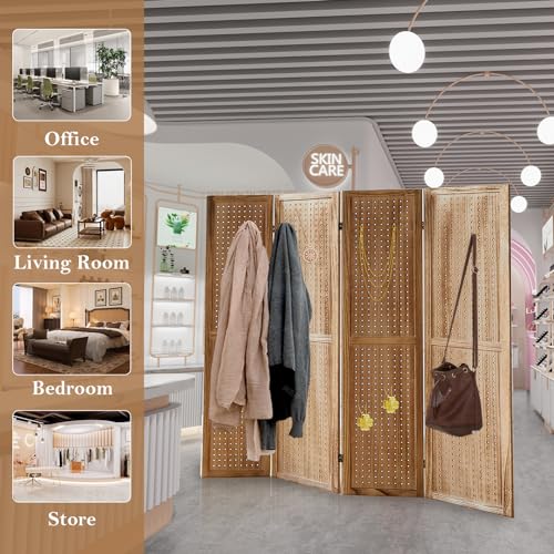 Wooden Pegboard Room Divider, 5.6Ft Folding Privacy Screen P5676