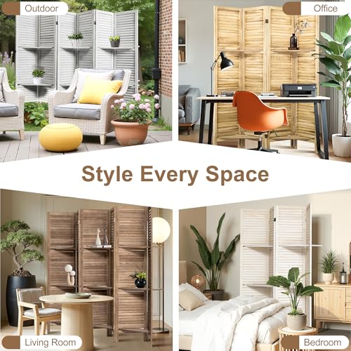 6 Panel Wooden Room Divider with Shelves B102027