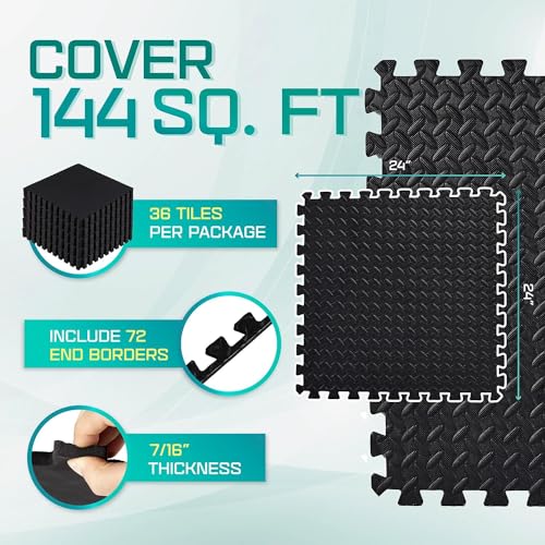 Puzzle Exercise Mat for Home Gym, EVA Interlocking Foam Floor Tiles with Border I79139