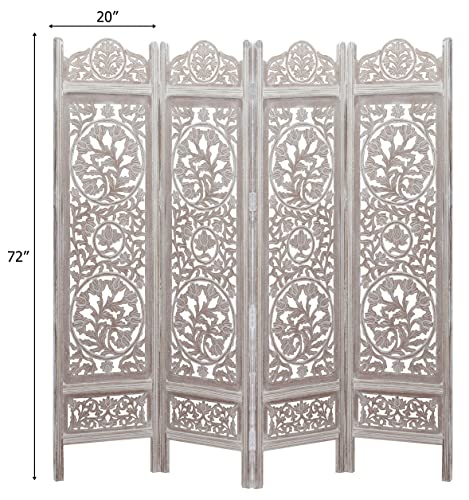 4 Panel Folding Wood Room Divider, Antique Brown, 72 x 80 L396608