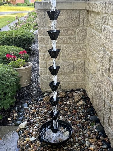 Rain Chain for Gutters, 8.5ft Metal, Black Powder Coated with Sunflower Cups O585104