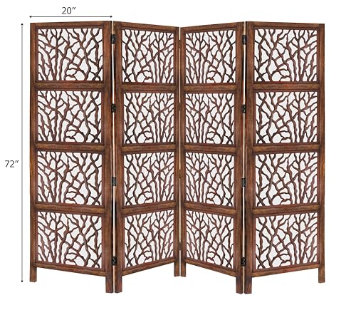 4 Panel Folding Wood Room Divider, Antique Brown, 72 x 80 L396608