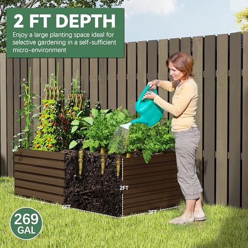 Galvanized Raised Garden Bed 8x4x2ft, Large Metal Planter Box for Vegetables, Flowers, Herbs J9369