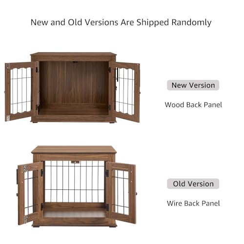 Wooden Dog Crate End Table with Double Doors and Pet Bed T245171