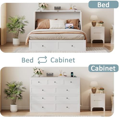 Murphy Bed with Storage and Charging Station, Foldable Panel, for Guest Bedroom, Living Room, Office V324