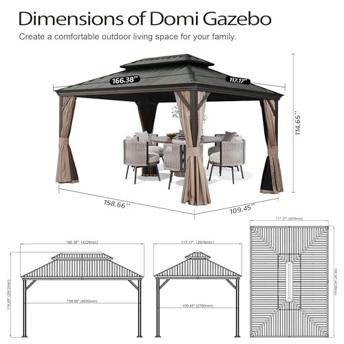10 x 10 ft Hardtop Gazebo with Netting and Curtains, Galvanized Steel Roof for Patio and Garden X50618