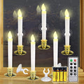 6 Set Christmas Window Candles Lights with Timer Battery Operated Electric LED Taper Candles Flameless for Windows, Gold Candle Holders, Suction Cups &12 PCS Battery Included (6 set)