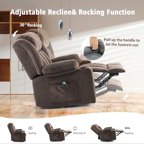 Swivel Recliner Chair for Adults with Massage and Heat, Fabric, Lime Gray B7507