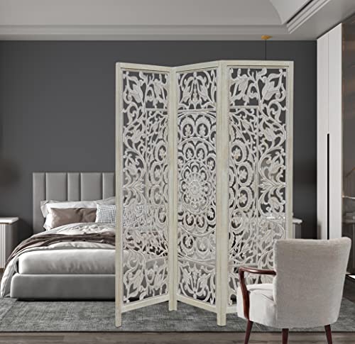 4 Panel Folding Wood Room Divider, Antique Brown, 72 x 80 L396608