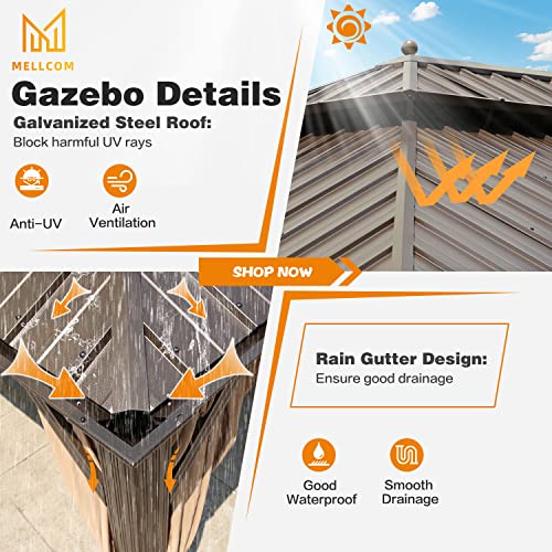 12x16 ft Hardtop Gazebo with Galvanized Steel Roof, Curtains and Netting V821