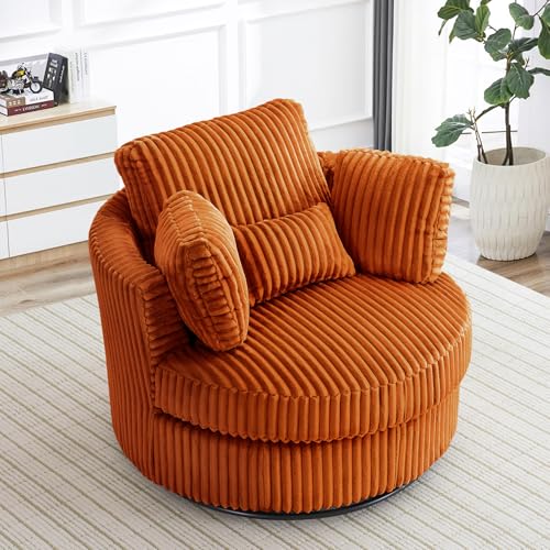 Swivel Barrel Chair with Ottoman for Living Room Bedroom, White W553228