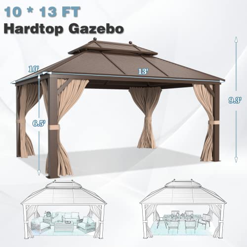 12x16 ft Hardtop Gazebo with Galvanized Steel Roof, Curtains and Netting V821