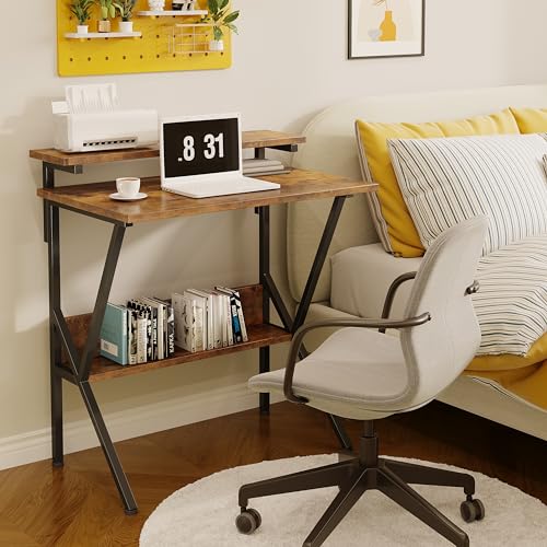 Small Desk with Adjustable Monitor Stand for Small Spaces, Grey D8453