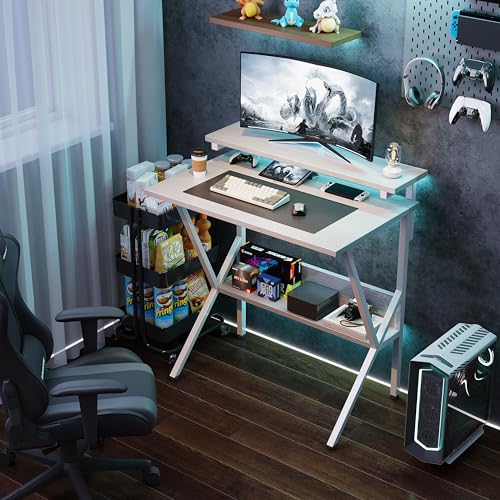 Small Desk with Adjustable Monitor Stand for Small Spaces, Grey D8453