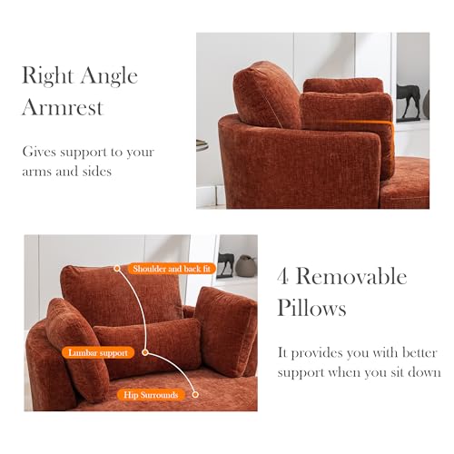 Oversized Swivel Barrel Chair with Ottoman, Chenille, Beige X252712