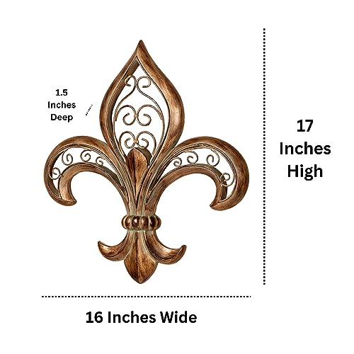Fleur de Lis Wall Art Burnished Gold Resin Metal Decor 16x17 Inches G56229