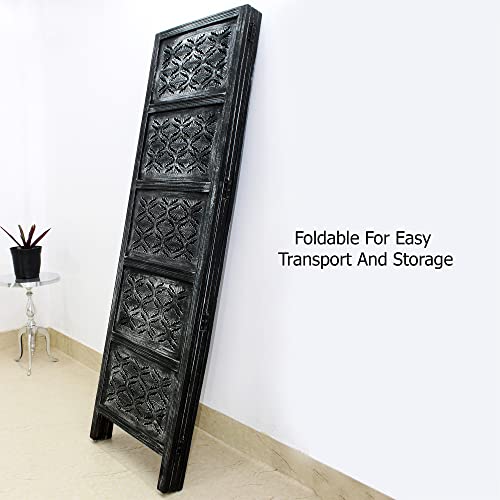 4 Panel Folding Wood Room Divider, Antique Brown, 72 x 80 L396608