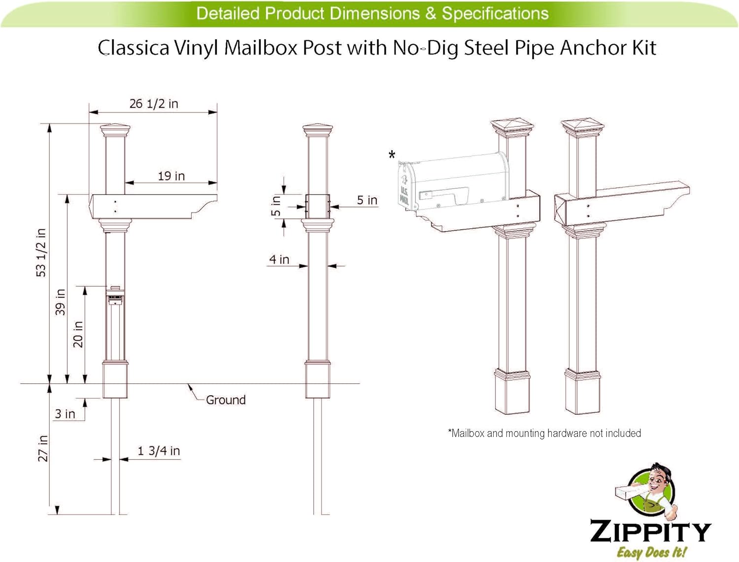 Classica Mailbox Post, White N12396