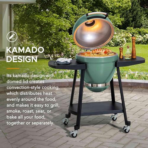 Charcoal Kamado Grill with Pizza Stone and Wheels Q84418