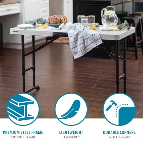 4-Foot Commercial Adjustable Folding Table, Almond E21012