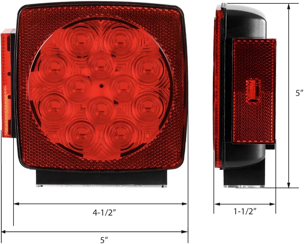 12V Submersible LED Trailer Tail Light Kit for Under 80 Inch Trailer Boat Utility Waterproof B775
