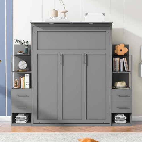 Queen Size Murphy Bed with Cabinet and LED Lights P178570