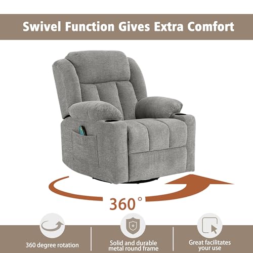 Swivel Recliner Chair for Adults with Massage and Heat, Fabric, Lime Gray B7507
