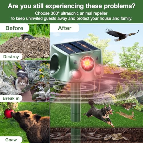 Solar Animal Repeller 360° Ultrasonic with Motion Sensor & LED Flashing Q26468