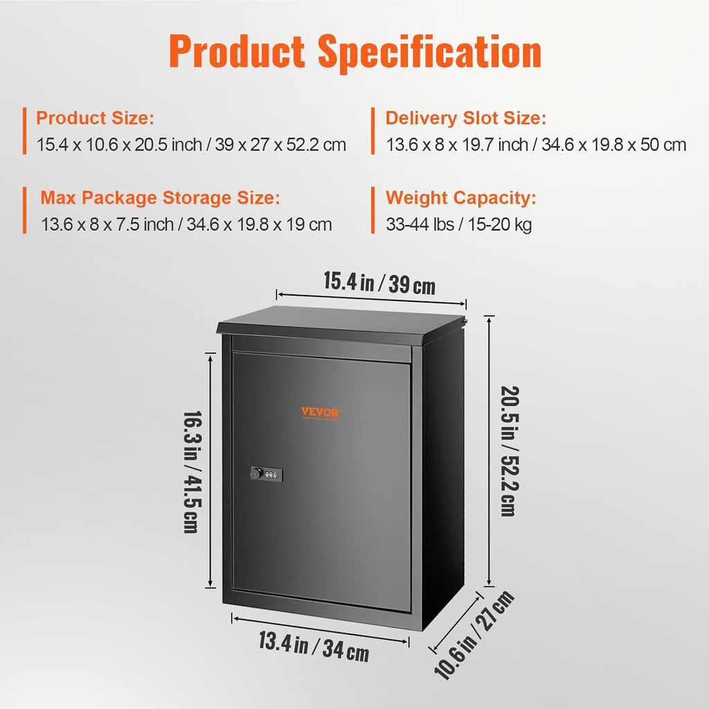 Wall Mount Package Delivery Box with Coded Lock, Galvanized Steel M811