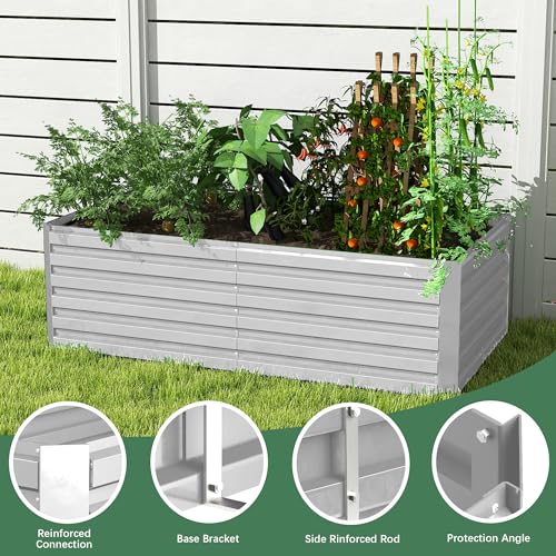 Galvanized Raised Garden Bed 8x4x2ft, Large Metal Planter Box for Vegetables, Flowers, Herbs J9369