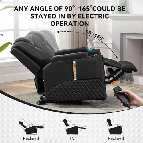 Power Recliner Chair PU Leather Electric Massage Sofa with Cup Holders and LED Lighting J84527