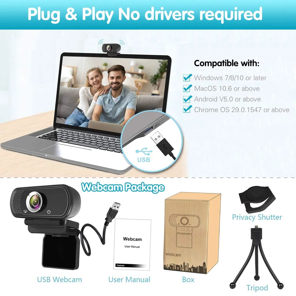 1080P Webcam with Microphone and Tripod Stand O31962