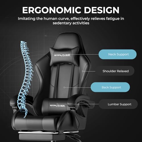 Gaming Chair with Footrest and Lumbar Support, Height Adjustable, 360° Swivel, Blue U7447