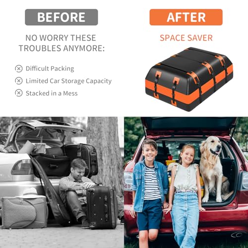 Car Rooftop Cargo Carrier Bag, Waterproof Heavy Duty 840D, with Anti-Slip Mat and Storage Bag P4777
