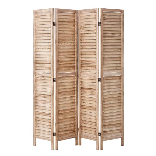 Wood Room Divider, 4 Panel Folding Privacy Screen, 66.9 Inches Tall, Indoor Wooden Partition A907