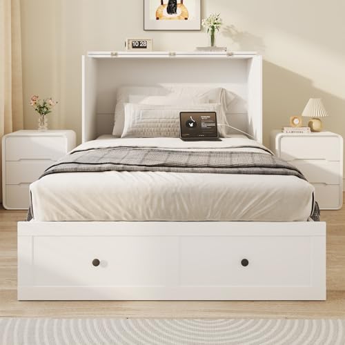 Murphy Bed with Storage and Charging Station, Foldable Panel, for Guest Bedroom, Living Room, Office V324