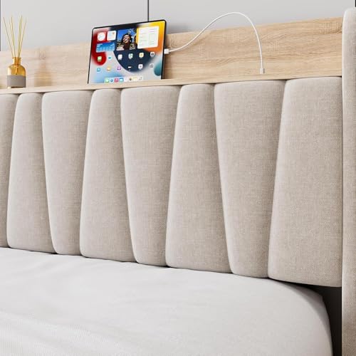 Queen Size Bed Frame with Storage Headboard and Drawers H139426