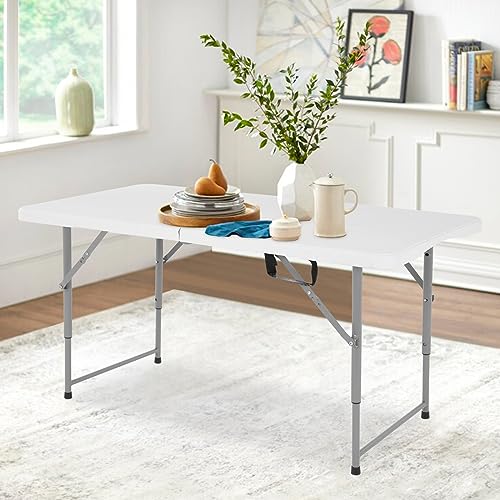 Heavy Duty Plastic Folding Table with Carrying Handle, Adjustable Height R958430