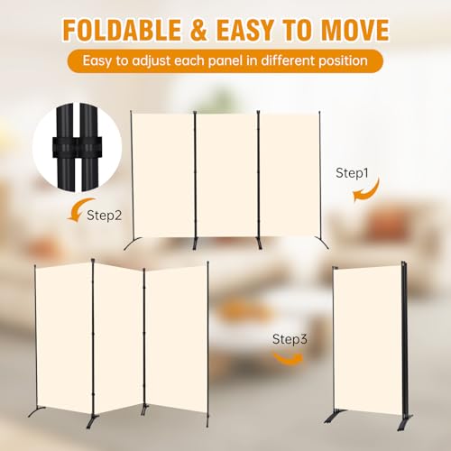 Room Divider Screen 3 Panel Folding Partition with Metal Frame, Grey M4968