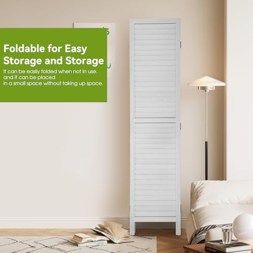 6 Panel Wood Room Divider Freestanding White 5.57 FT S6393