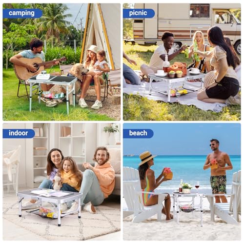Adjustable Height Folding Camping Table with Mesh Layer Y4319