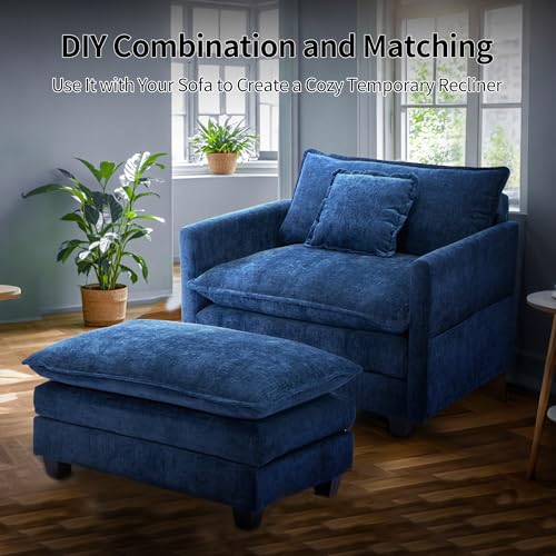 Chenille Lounge Chair with Ottoman, Beige W1064