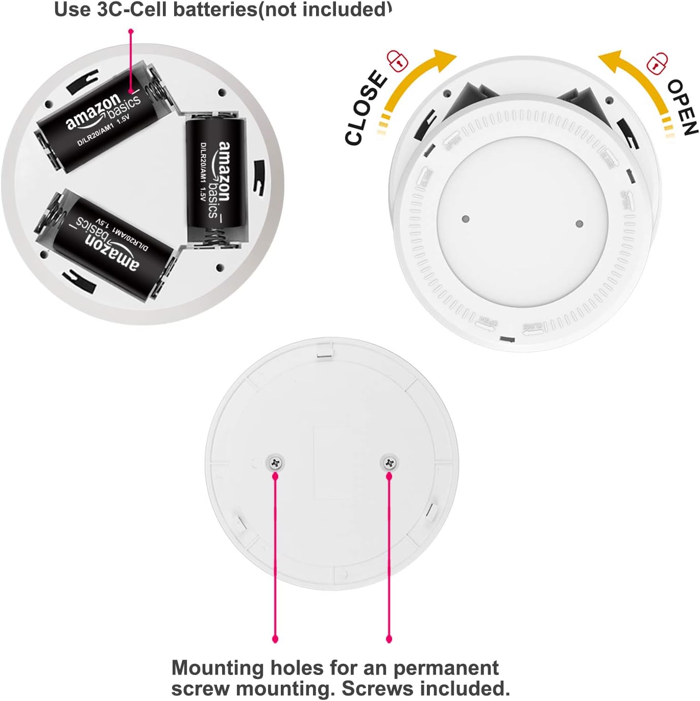 Motion Sensor Ceiling Light Cordless Battery Powered LED Warm White for Indoor B182757