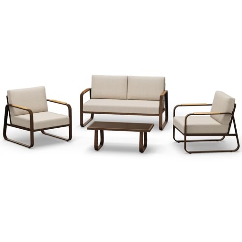 4-Piece Outdoor Patio Set with Sofa and Tempered Glass Table F97509