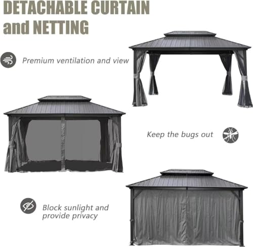10 x 10 ft Hardtop Gazebo with Netting and Curtains, Galvanized Steel Roof for Patio and Garden X50618