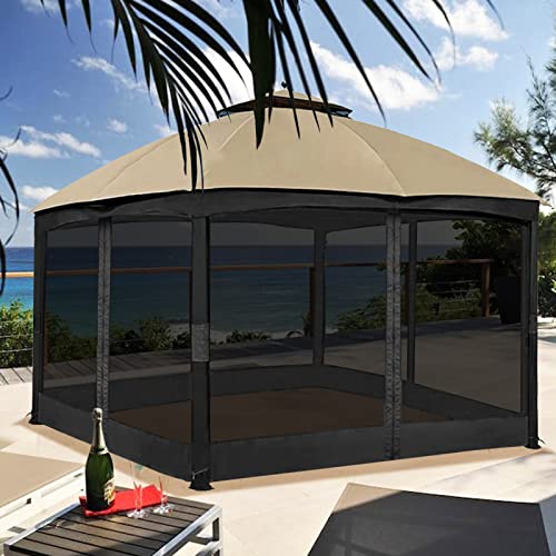 10 x 10 ft Gazebo Mosquito Netting with Zippers, 4-Panel Sidewall, Black T86124