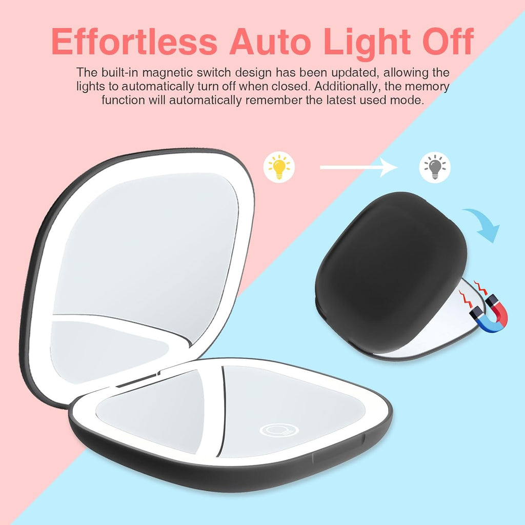 Compact Travel Makeup Mirror with LED Light, 1X/10X Magnifying, Rechargeable S105382